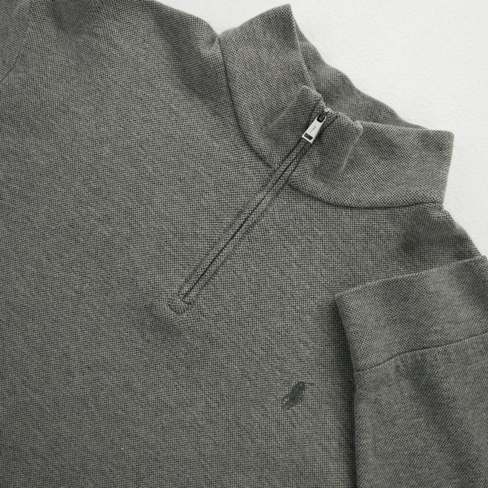 Polo Ralph Lauren Mens‎ Large Gray Pique Quarter Zip Pullover Sweater Pony Logo